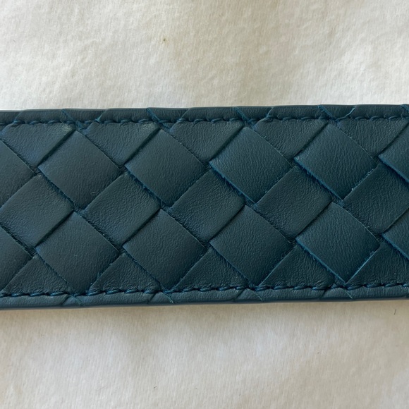 BOTTEGA VENETA Intrecciato Weave Teal Leather Belt Brass Tone Buckle Size 85cm main image 7